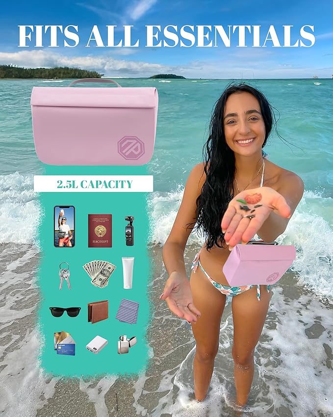 niphean IPX7 Waterproof Fanny Pack with Magnetic One-Hand Closure, Durable Waterproof Dry Bag, for Kayaking, Paddle Boarding, Beach Cruise Essentials, 2.5L Phone Pouch Dry Bags for Men Women, Pink