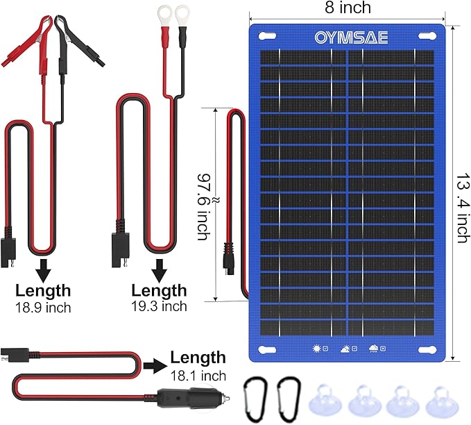 OYMSAE 12W Solar Car Battery Charger Portable 12V Trickle Battery Charger & Maintainer Waterproof Solar Panel for Car Boat Automotive RV