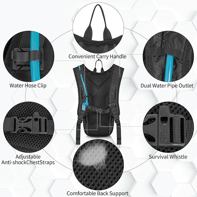 Hydration Backpack with Leak Proof Water Bladder, Lightweight Hydro Water Daypack for Rave, Cycling, Running, Hiking, Climbing