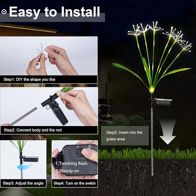 Solar Garden Lights Outdoor: Waterproof 2-Pack DIY Decorative Firework Lights with 2 Modes for Yard Patio Pathway Outside Fairy Decor - Gifts for Women Mom Mothers Day Warm White