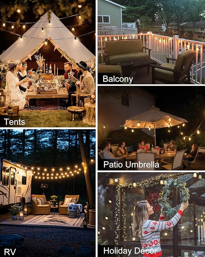 BRIMAX 24.6Ft USB Powered String Lights,10 LED Bulbs Waterproof & Shatterproof Outdoor Camping String Light Dimmable Brightness with Swith for Tents,Patio,Backyard and Holidays,2700K Warm White