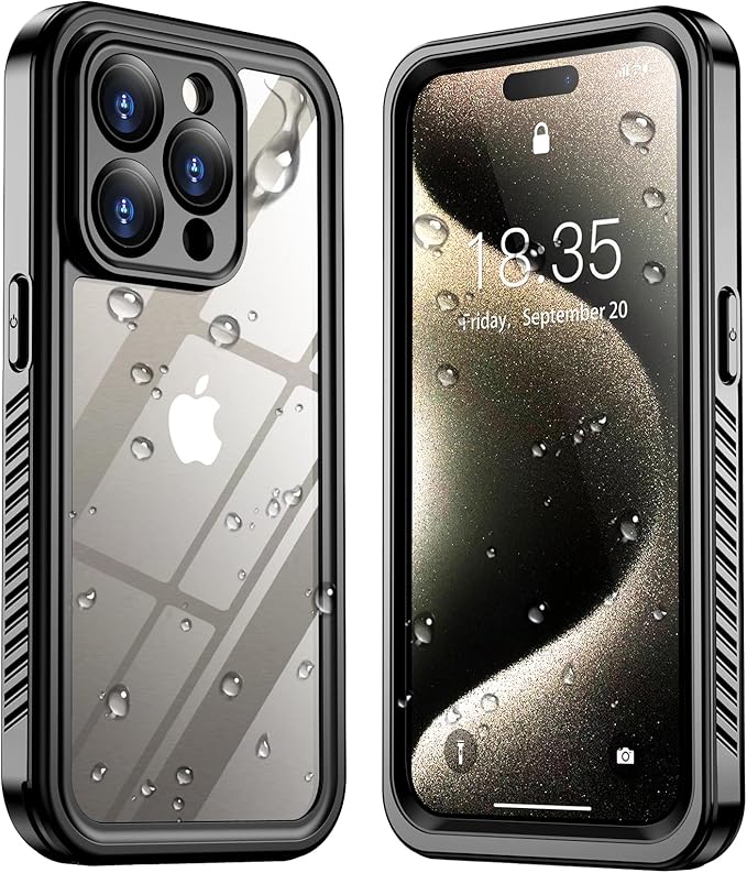 SPIDERCASE for iPhone 15 Pro Case Waterproof, [Built-in Lens & Screen Protector] IP68 Underwater, Full Body Sealed Protection [12FT Military Shockproof] Dustproof for iPhone 15 Pro Case 6.1", Black