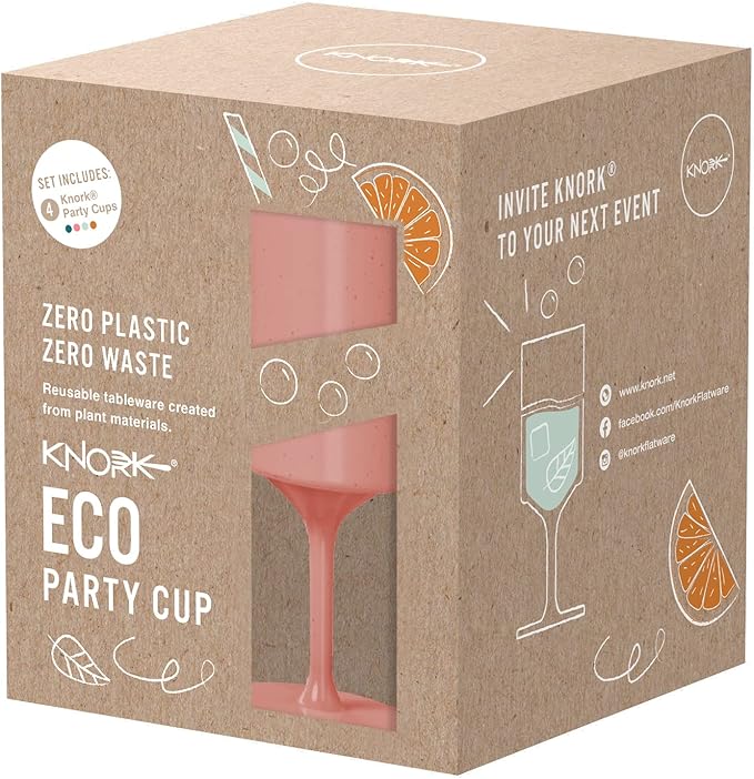 Knork Eco Party Bundle, Party Cup Outdoor Wine Glass, 4 Piece Set, Stems, Plant Based, Multi Colored