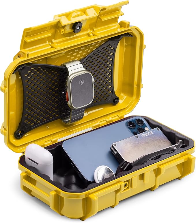 Evergreen 56 Dry Box - EDC Tough Protective Case USA Made for Organization of Cameras, Phones, Camping, Fishing, Hiking, Water Sports (Yellow)
