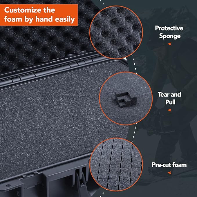 Lykus HC-4410 Waterproof Hard Case with Customizable Foam Insert, Interior Size 17.32x11.42x4.72 in, Suitable for up to 16" Laptop,Starlink Mini,Keyboard,Drill,Audio Mixer,Mic,Flashlight,and More