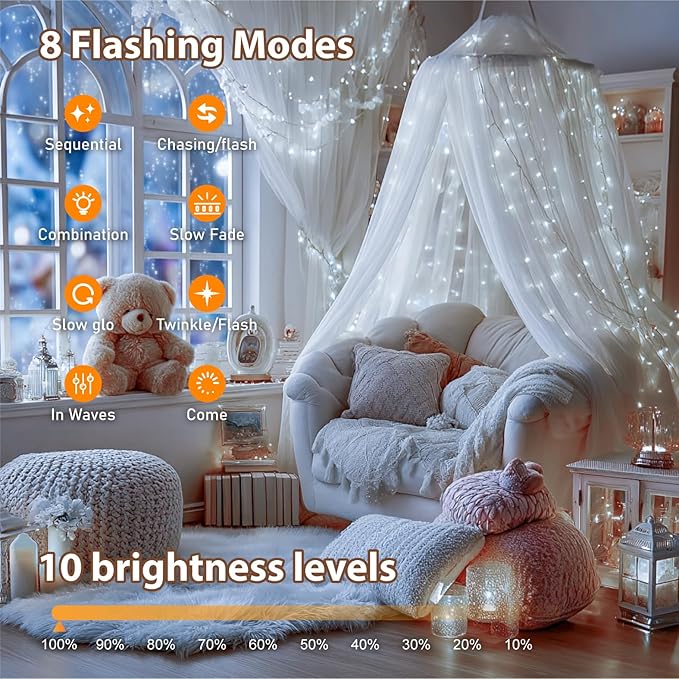 HXWEIYE Rechargeable Fairy Lights with Remote & DIY Timer, 33ft 100LED Battery Operated Twinkle String Lights, 8 Modes Decor Light for Bedroom Indoor Wedding Dorm Christmas Tree Party (White)