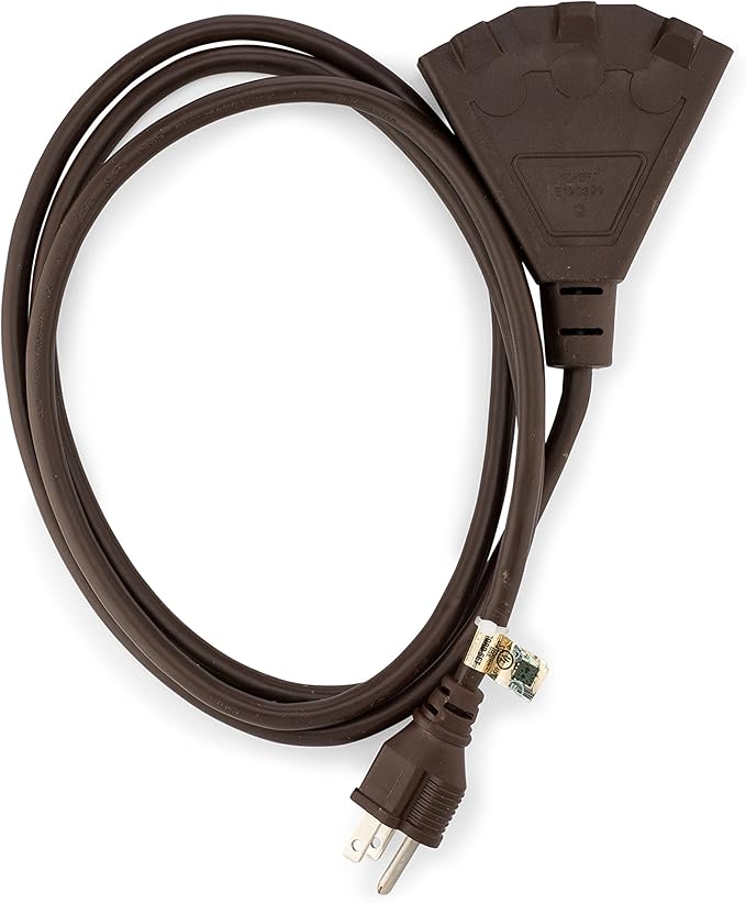 Holiday Lighting Outlet 6-Foot Brown Extension Cord, 3-Prong Indoor & Outdoor Splitter, Perfect for Landscape Lighting