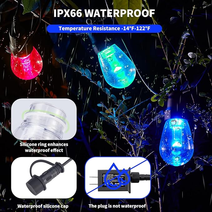CAWWS Outdoor String Lights 75FT, Outdoor Lights for Patio with 30 Dimmable RGBW LED Bulbs, IP66 Waterproof Shatterproof, with APP Control & Remote, 24V Adapter Color Change,for Backyard Decor
