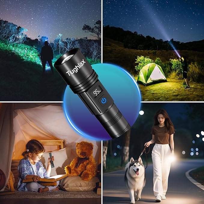 3Pack Rechargeable Flashlights High Lumens, Super Bright Flashlight with LCD Digital Display, 5 Modes Adjustable LED Flashlight Tactical Flashlights High Powered, Flash Lights for Emergency