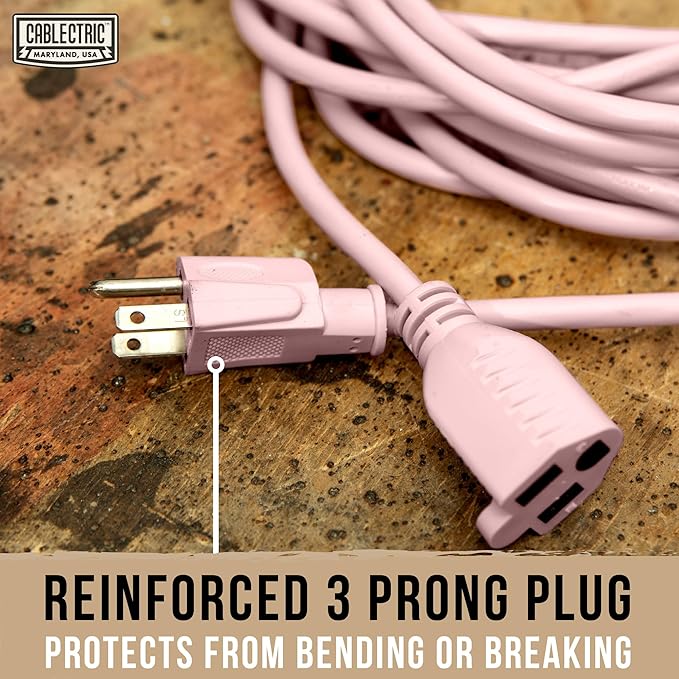 Outdoor Extension Cord 10 ft - 16 Gauge 13 Amp Heavy Duty Power Extension Cords - SJTW - Great for Small Appliances, Outdoor Lights, Garden Supplies - Pink