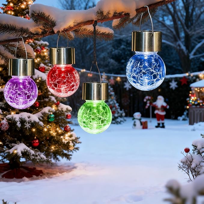 GIGALUMI Solar Lights Outdoor Waterproof, 8 Pack Solar Hanging Lights Garden Decor, Gifts for Women, Solar Outdoor Lantern Waterproof Cracked Glass for Yard, Fence, Tree(Color Changing)
