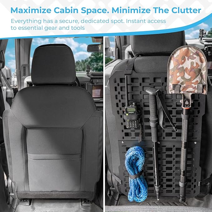 Rigid MOLLE Seat Back Organizer with 3 Tactical Pouch - Heavy-Duty MOLLE Panel for Truck, SUV & Car Interior Storage, Universal Tactical Seat Organizer for Overlanding & Off-Road