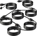 Eversimpleinc Black Outdoor Extension Cord with Multiple Outlets, (50FT 6 Outlets) Evenly Spaced with Weatherproof Cover, Ideal for Christmas Decoration Patio, 16AWG/3C SJTW, ETL Listed