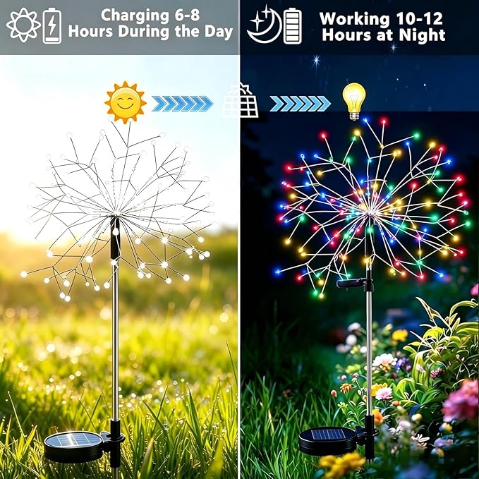 210 LED Solar Firework Lights, 8 Modes Solar Garden Lights Outdoor Waterproof Decorative, Multicolor Fairy Light for Yard, Patio, Pathway Walkway Party Wedding Christmas Decor