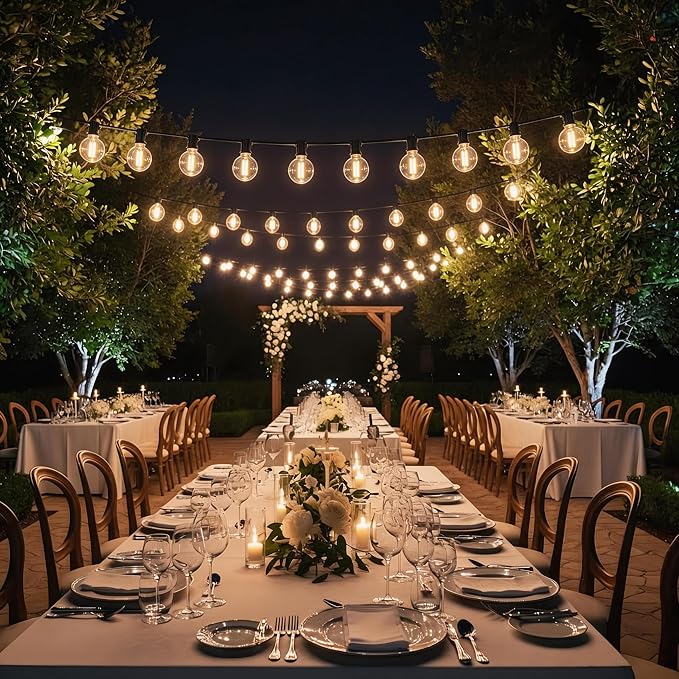 RTTY Outdoor String Lights 100 FT, Patio Light for Outside, Waterproof G40 Shatterproof LED Bulbs, Dimmable Hanging Connectable Globe Lighting for Backyard, Porch, Bistro, Balcony, Party, Warm White