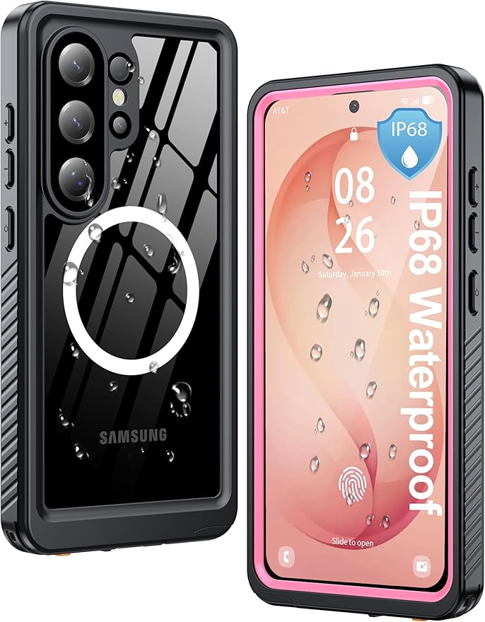 ANTSHARE IP68 Waterproof Case for Samsung Galaxy S26 Ultra [2026] - MagSafe Compatible, Built-in Screen/Lens Protector - Shockproof Full Body Protection for Swimming/Outdoor, Pink/Clear