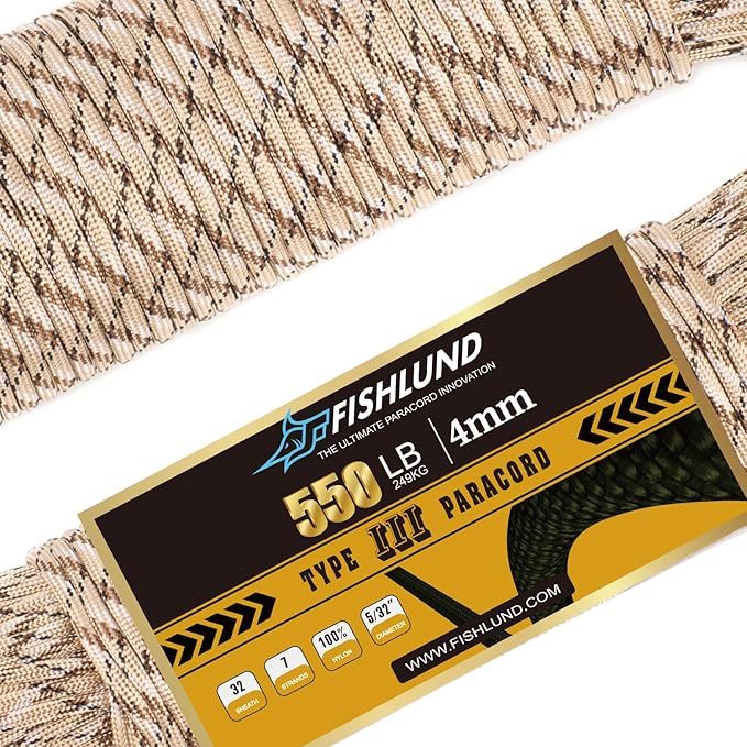 Paracord 550 lb, 7 Strand Paracord Rope 100ft 4mm, Nylon Parachute Cord for Camping, Desert Camo