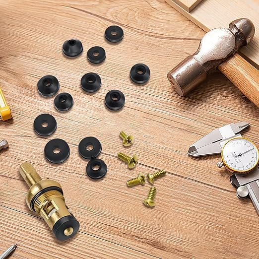 KEZE 106 PCS 10 Size Faucet Washers Assorted Kit with Brass Bibb Screws Assortment Flat and Beveled Rubber Washer for DIY Outdoor Faucets Stem Leak Worn Out Seal Repair