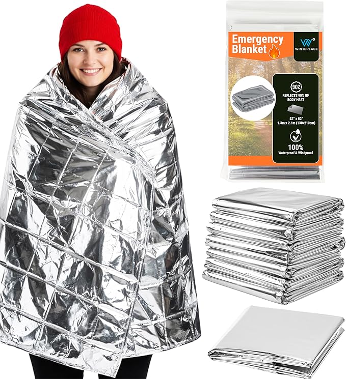 Winterlace Emergency Blankets 25-Pack (52” x 82”) Thermal Mylar Survival Rescue Camping Heat Reflective (25 Pack)