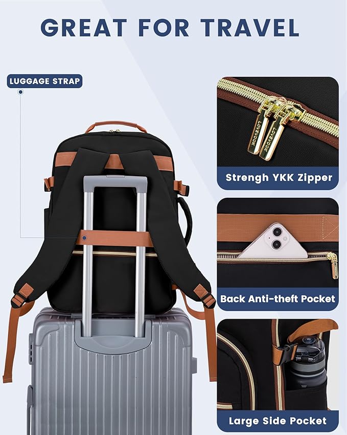 LOVEVOOK Travel Backpack for Women & Men 40L,Airline Approved Carry On Backpack Travel Essentials,TSA Carry on Luggage,Waterproof Personal Item Travel Bag Suitcase,3 Packing Cubes,Black-Leopard print