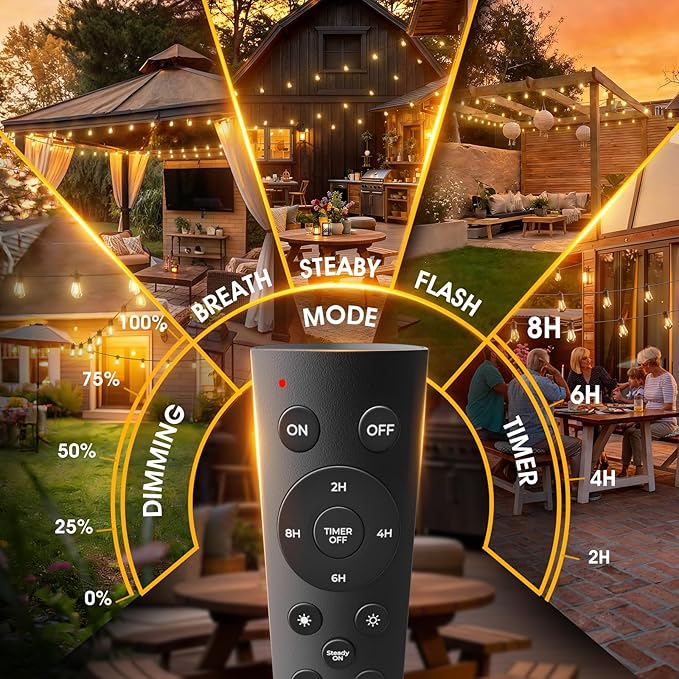 addlon 48FT(2FT Space) LED Outdoor String Lights with 24 Edison Shatterproof Bulbs, Heavy-Duty and Weatherproof Strand, Commercial Grade Patio Lights, Decorative for Garden or Patio, Black