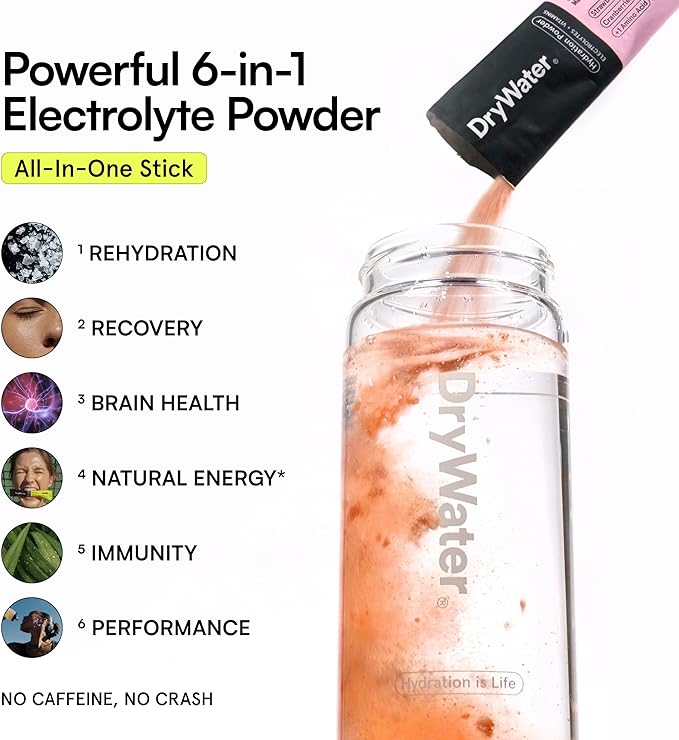DryWater Electrolyte Powder Packets, Mixed Berry - Hydration Packets Drink Mix with Zero Added Sugar for Rehydration & Energy - 6 Key Electrolytes, 5 Essential Vitamins & 5 Real Fruits - 12 Pack