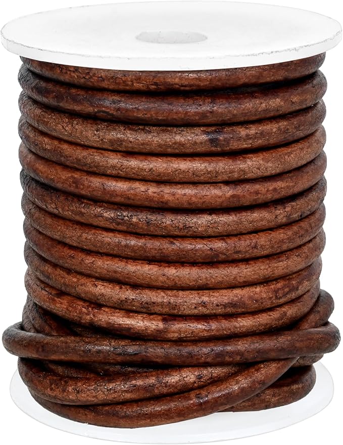 GENIQUE Real/Genuine Round Leather String Cord for Necklace, Bracelets, Jewellery, Braiding (4mm, Red Brown Distressed)