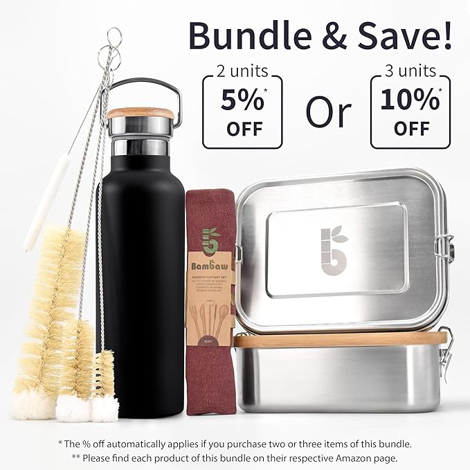Bambaw Insulated Water Bottle 24 oz, Double Wall Stainless Steel Water Bottles, Keep Drinks Cold 24h & Hot 12h, Reusable & Easy to Clean, Great for Travel, Gym or Work (Jet Black)