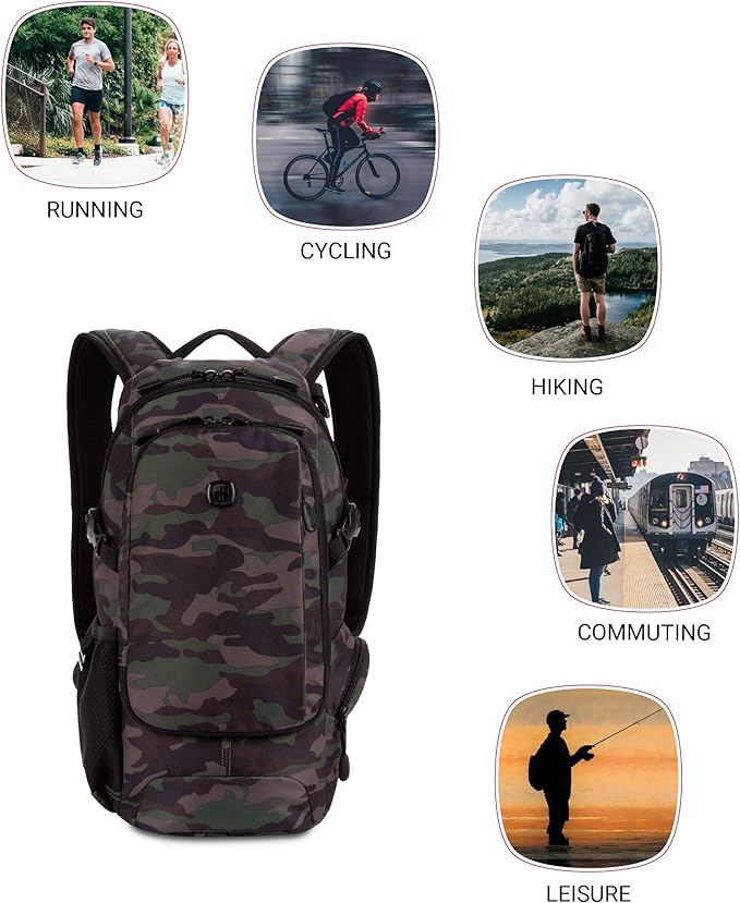SwissGear 3598 Backpack, Narrow Daypack, Ideal for Commuting and School, Camo/Green