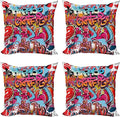 Ambesonne Graphic Throw Pillow Cushion Case Pack of 4, Hip Hop Street Culture Harlem New York City Wall Graffiti Art Spray Art Image, Modern Accent Double-Sided Digital Printing, 24", Pink Red