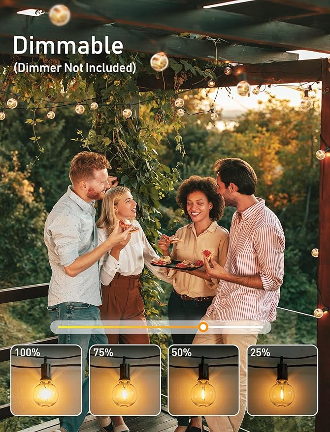 Brightown Outdoor String Lights, 200FT 100+2 G40 Bulbs Shatterproof Patio Lights, IP65 Waterproof Dimmable Hanging Connectable Globe LED Outdoor Lights for Backyard, Bistro, Porch, Deck, Balcony