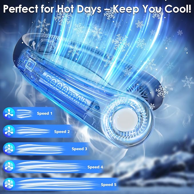 Portable Lightweight Neck Fan with Neck Support, Birthday Gifts for Men Women Dad Mom, Rechargeable Personal Wearable Cooling Neck Fans for Hot Flashes, Disneyland, Travel, Camping Essentials