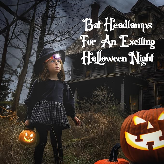EverBrite Halloween Bat Headlamps Halloween Gifts, 5 Pack Head Lamps with Warm/Red/Strobe 3 Modes, Headlights for Halloween Party and Decorations