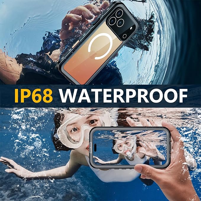 Red2Fire for iPhone 17 Pro Max Case Waterproof, [Built-in Screen Protector & Camera Protector][Compatible with MagSafe][Full Body Shockproof][IP68 Waterproof][Dustproof] Phone Case 6.9" Black/Clear