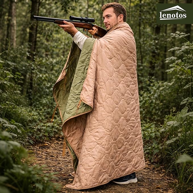 Lenotos Woobie Blanket, Thermal Insulated Military Poncho Liner, Water-Resistant, Portable, Insulation, for Hiking, Survival with Compression Carry Bag (Od - Coyote)