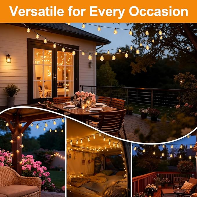 50FT Outdoor String Lights, 15m Waterproof Remote LED Patio Lights with 19+1 S11 Bulbs 10FT Extension Cable, Dimmable Outside Hanging Lights for House, Porch,Yard,Garden,Bistro, Gazebo lighting