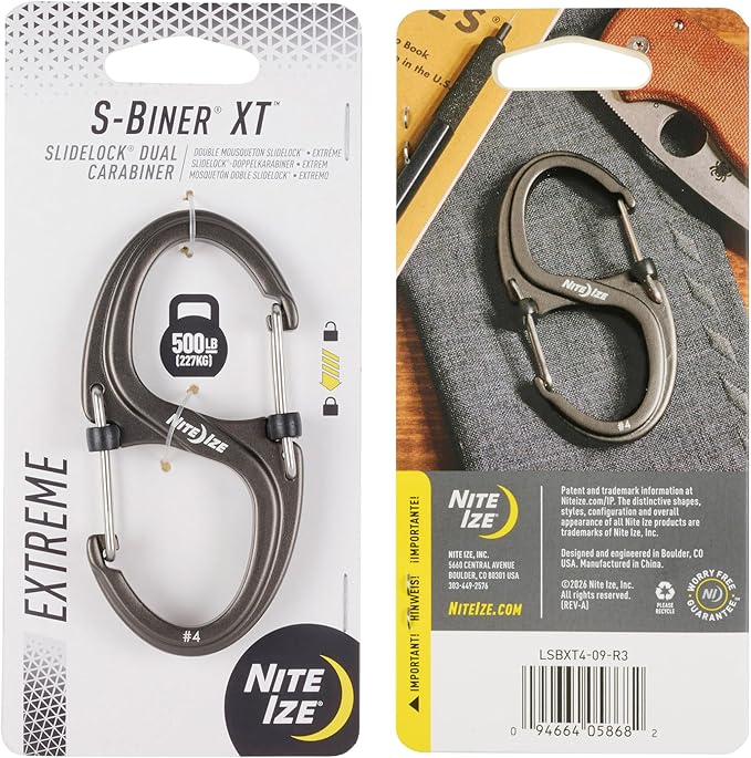 Nite Ize S-Biner XT SlideLock Dual Carabiner - Working Load Limit of 500 lb - Heavy-Duty Locking Carabiner - Durable Aluminum Body & Independent Gates - Camping, Travel & Everyday Carry