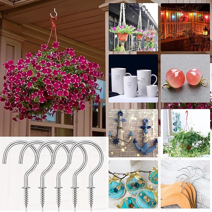 Cup Screw Hooks,1-1/2 inch Metal Screw in Ceiling Hooks 45 Pack Plant Hanger Wind Chimes Kitchen Cup Hooks Great for Hanging Indoor & Outdoor Use(Silver)