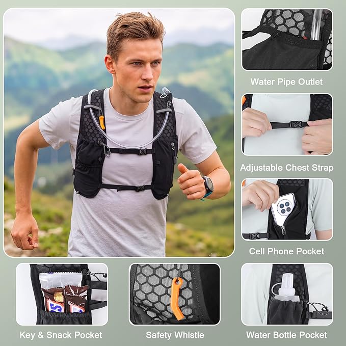KUYOU Running Vest for Women & Men, Lightweight Hydration Backpack with 2L Water Bladder, Water Backpack for Trail Running, Hiking, Cycling & Marathon