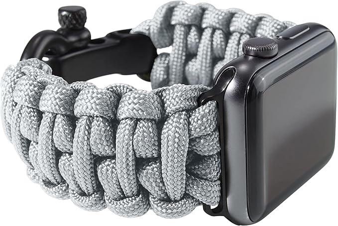 Savior Survival Gear Paracord Watch Band, Compatible with Apple Watch Band 49mm 46mm 45mm 44mm 42mm, iWatch Band Series Ultra 10 9 8 7 6 5 4 3 2 1 SE – Adjustable strap for men (Neutral Gray, X-Large)