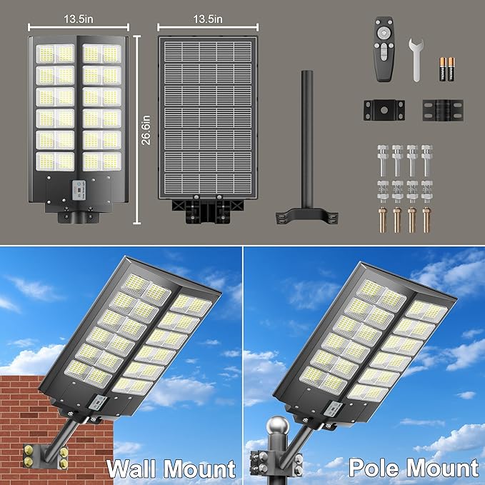 Outdoor Solar Street Light with Remote, All-in-One Solar Area Lighting, Pole/Wall Mount, Weather-Resistant Security Light for Driveway & Backyard