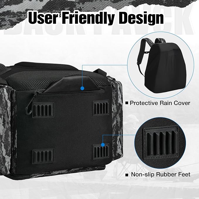 Piscifun Fishing Tackle Backpack with Rod Holders & 4 Tackle Boxes, 42L Outdoor Fishing Bag with Waterproof Rain Cover