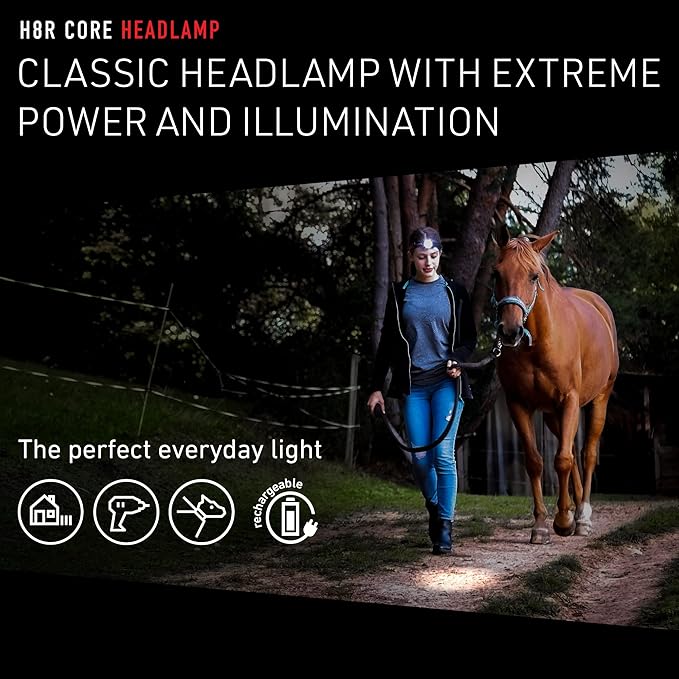 Ledlenser H8R Headlamp - Black, 3000 mAh Li-ion, 158g - 120-Hour Runtime & Rechargeable Flashlight - 600 Lumens Output & LED Headlamp - Red Rear Safety Light & Hardhat Light