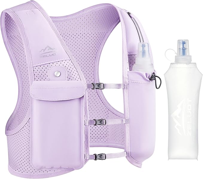Zelvot Running Vest for Women Men, USA Original Patent, Adjustable Chest Straps Running Hydration Vest with 500ml Soft Flask, Lightweight Reflective Hydration Backpack for Marathon
