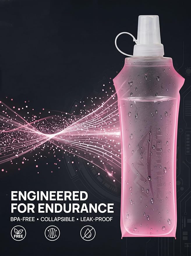 Zelvot Running Vest Soft Flask, BPA-Free 500ml Collapsible Water Bottle for Hydration Backpack, Folding Running Water Bottle for Marathon Hiking Cycling Climbing (Pink, 500 ML)