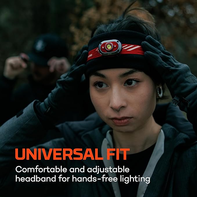 NEBO MYCRO 450 Rechargeable Headlamp | 450 Lumens, 6 Light Modes, Water Resistant, Detachable Hat Clip, Super Bright Head Lamp for Camping & Hiking, Includes USB Charging Cable — Red