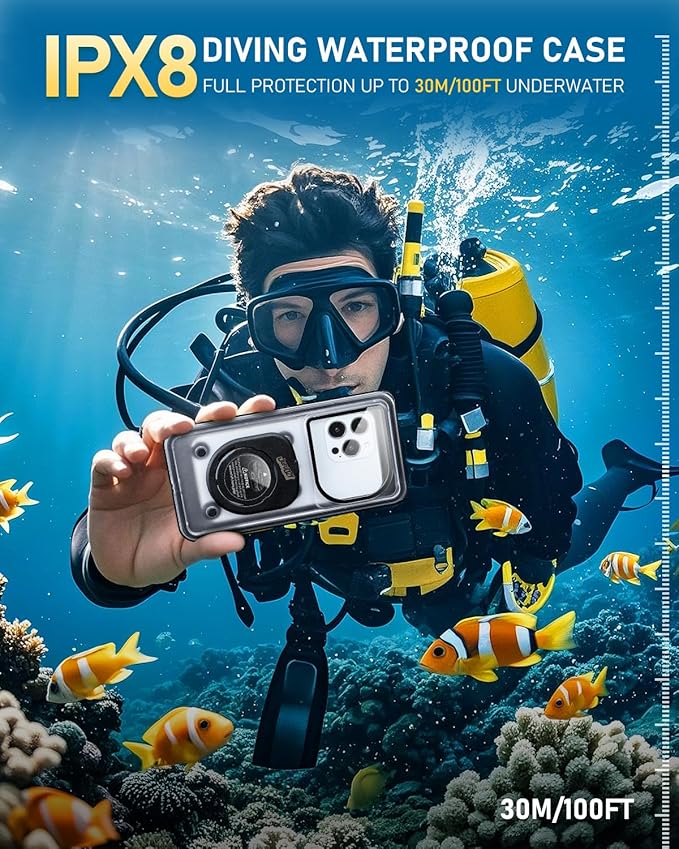 Waterproof Phone Case, IPX8 Underwater Floating Pouch for Snorkeling Swimming Beach Cruise Travel, Water Proof Dry Case for iPhone 16/15/14 Pro, Samsung Galaxy S26/S25/S24/S23/S22 (Black)