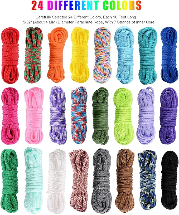 550 Paracord Type III - Survival Paracord Bracelet Rope Kits - Tent Rope Parachute Cord Combo Crafting Kits, Many Colors of Outdoor Survival Rope - Great Gift
