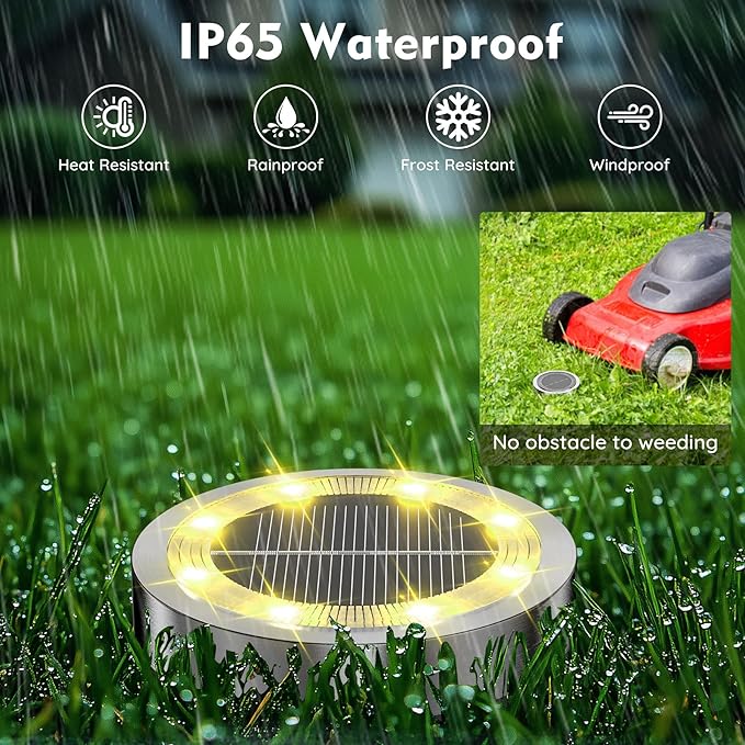 Solar Ground Lights Outdoor, 12 Pack Solar Lights Outdoor Waterproof, Mini Flat Solar-Powered Garden Light, Landscape Lighting for Garden Yard Lawn Pathway Walkway Driveway Backyard Decor, Warm White