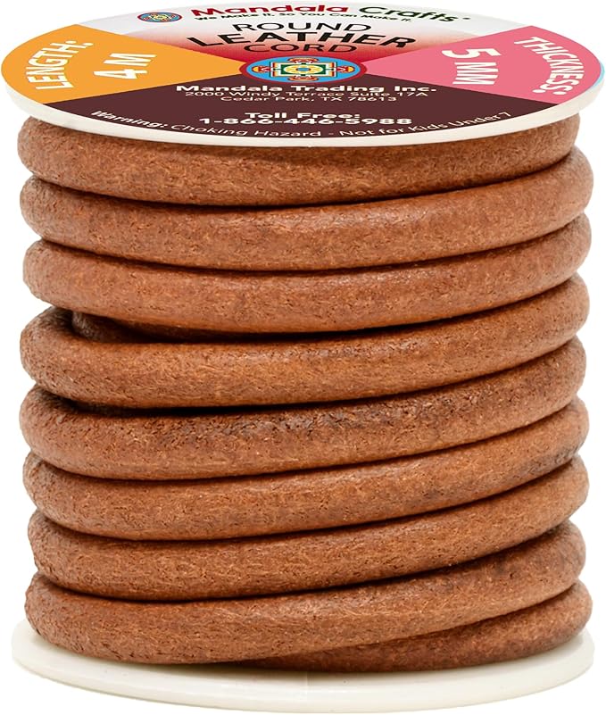 Mandala Crafts Round Cowhide Genuine Rust Leather Cord for Jewelry Making Kumihimo Leather Rope Spool - Rust 4.4 Yds 5mm Cording